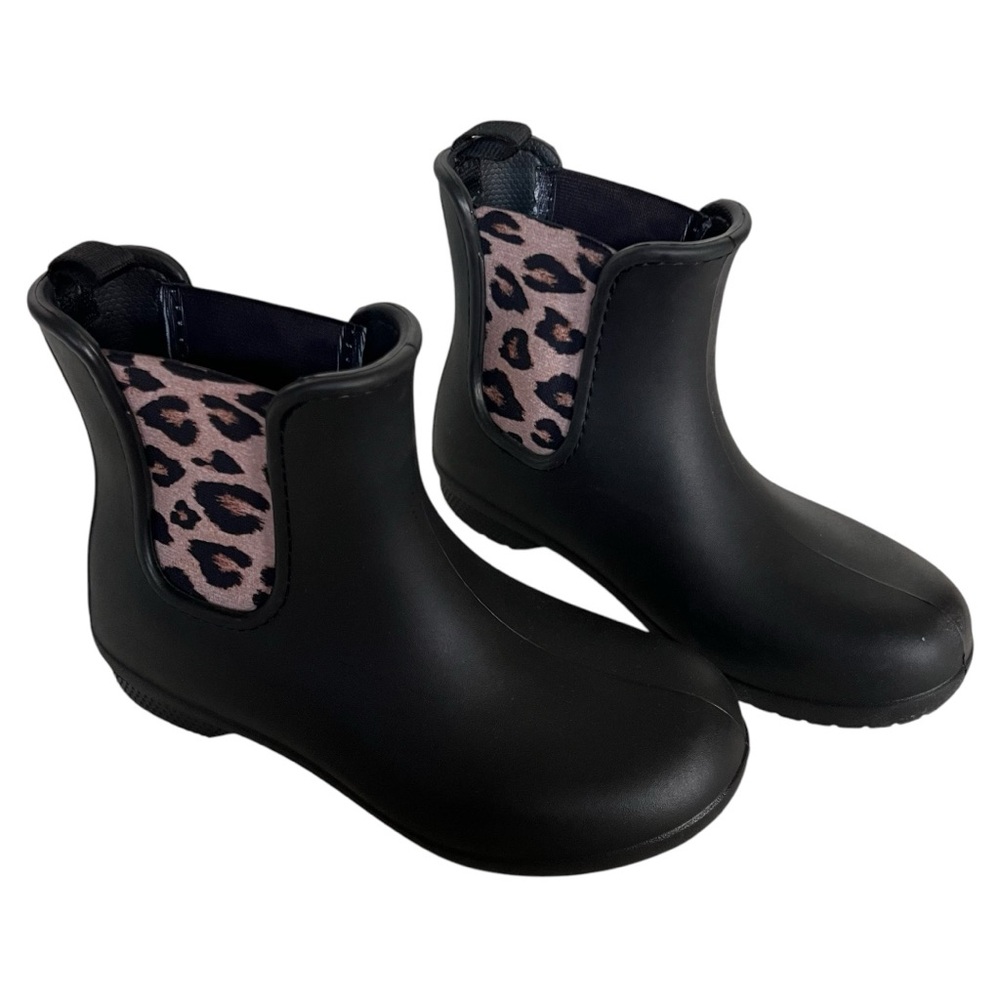 CROCS Black Ankle Boots with Leopard Print